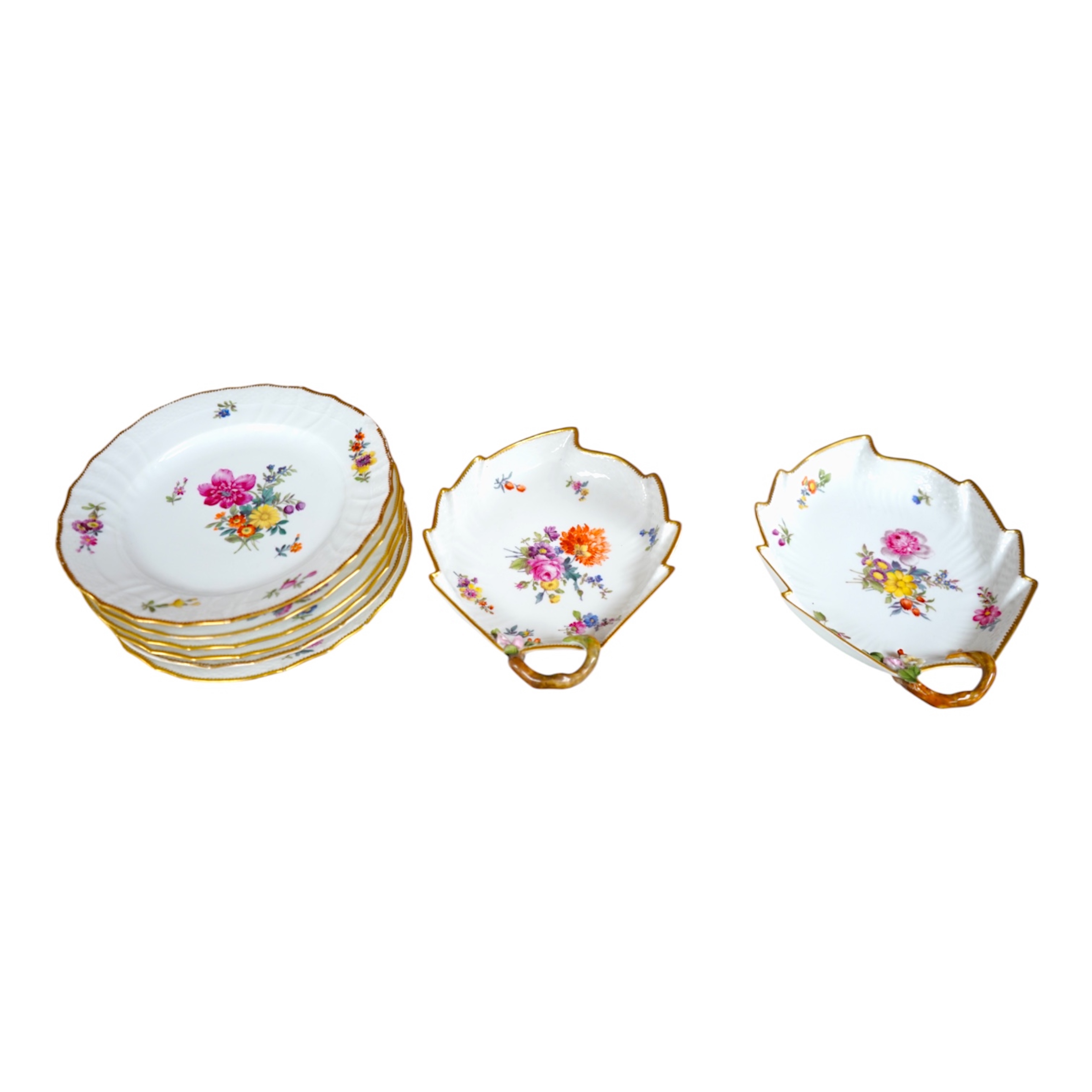 A 19th century Copenhagen flower painted eight piece part dessert service. Condition - fair to good